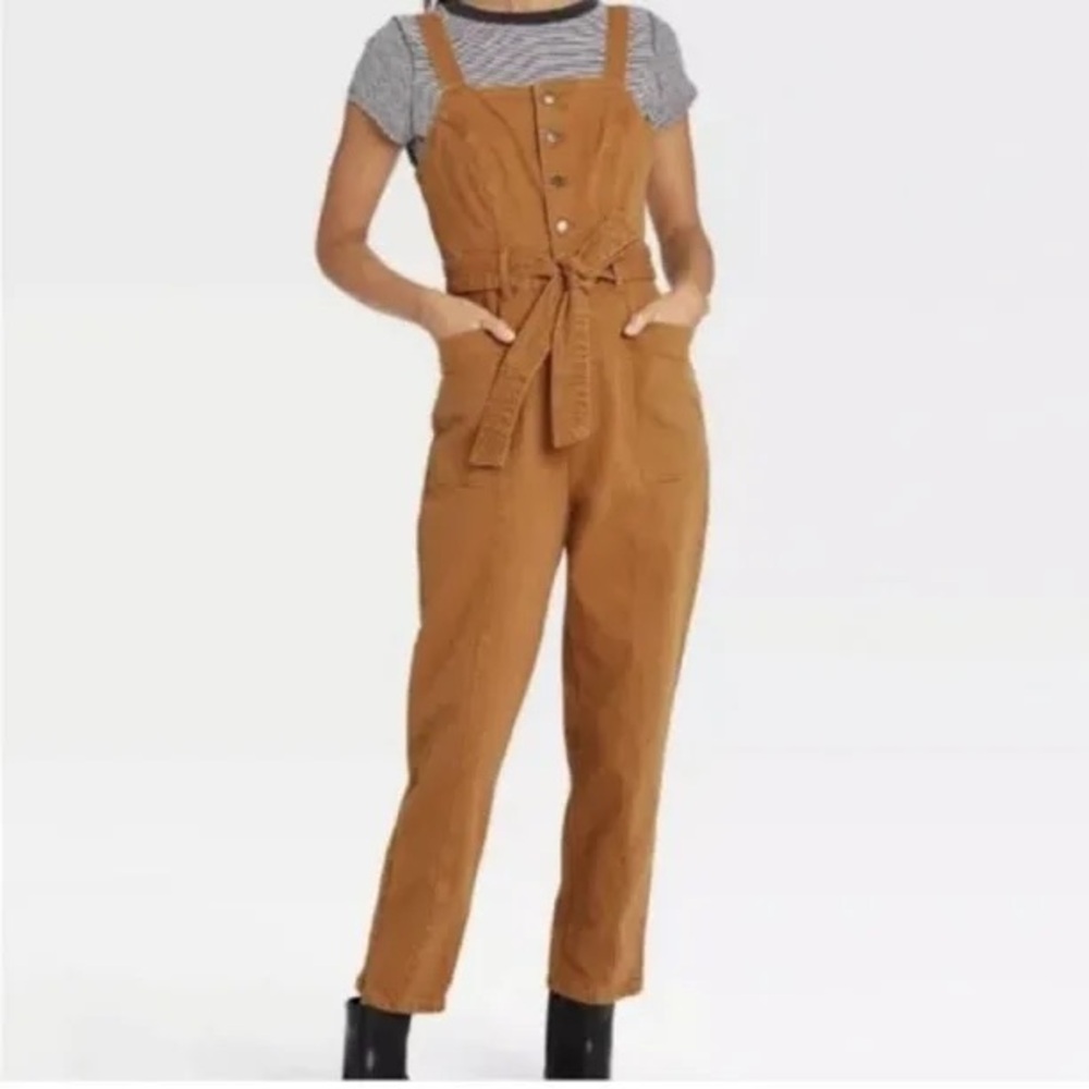 Tan denim overalls